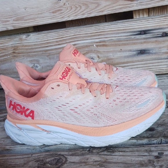Hoka Clifton 8 Women's Coral Athletic Shoes - Picture 6 of 14